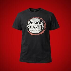 Mens Large Black Kimetsu No Yaiba Demon Slayer Anime Tshirt